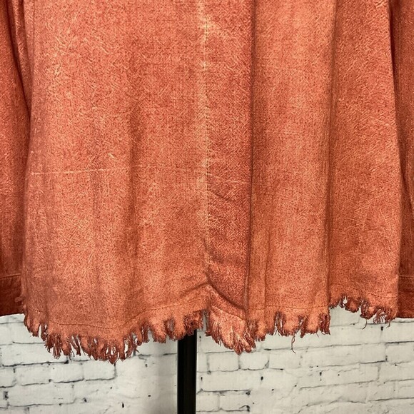 Umgee Women Rust Linen Blend Sz S Top Button Up Long Sleeve Blouse Fray Hem R1 - Picture 9 of 12
